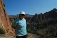 Sue with the Crooked River and the western part of Smith Rock in the background